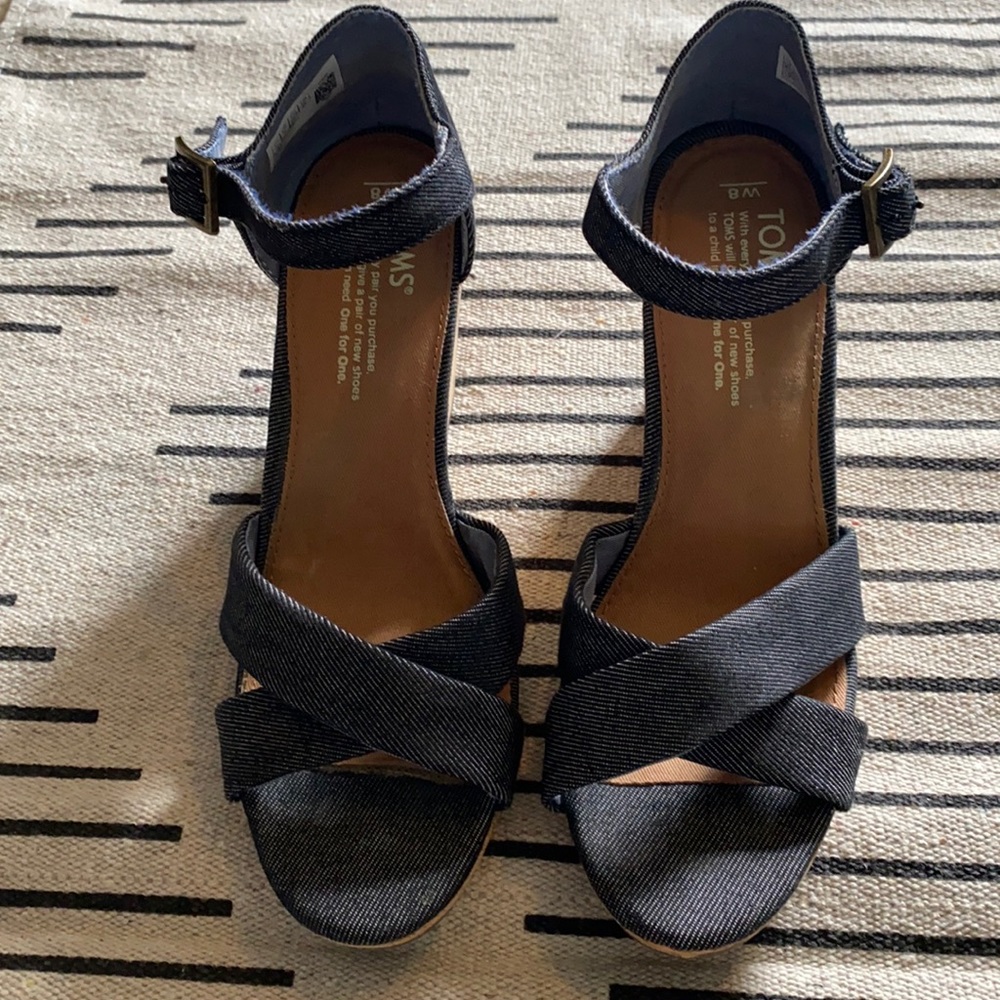 Toms Sierra Wedge Sandal-Black Denim